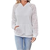SweatyRocks Women's Hoodie Sweatshirts with Pockets Embroidery Eyelet Hollow Lace Hooded Shirt Tops
