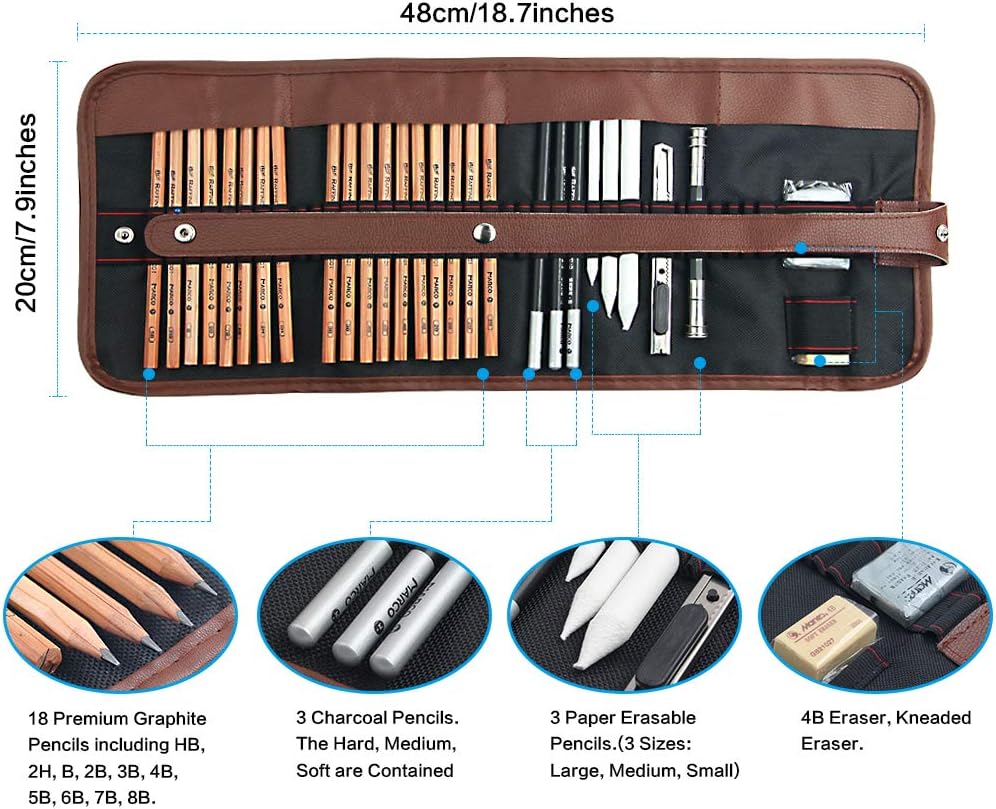 AIPLUX Sketching Pencil Set, 29 Piece Professional Sketching & Drawing Art Kit with Carrying Bag for Artist Kids, Beginners - Image 5
