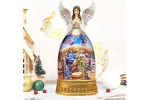 MXWCY Christmas Snow Globes, Angel Guardian Nativity Scene, Silent Night Music Swirling Water Lantern, USB Powered & Battery, Holiday Decoration Gifts for Family or Friends