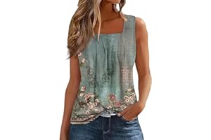 NAMTYQX Womens Tank Tops Ruffled Square Neck Printed Shirts 2024 Summer Casual Loose Fit Sleeveless Cute Tank Tee for Women