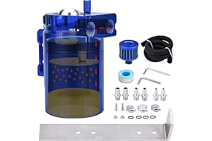 SPEEDWOW Universal Oil Catch Can Kit with low micron bronze filter & larger removable baffle,Oil Capture Tank Air Tank with 3/8" Fuel Line, 300ml (Blue)