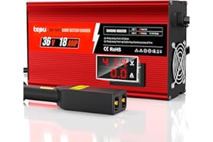 TEPU Upgraded 36 Volt 18 Amp Golf Cart Battery Charger with Voltage Display, for EZG0-D Type Plug, 16 Feet, 900w, Ful Charge in 4to 6 Hours, Replaces PowerWise's 36v Golf Cart Charger