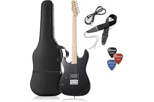 Davison Guitars 39" Full Size Electric Guitar in Black - Left Handed Beginner Kit with Gig Bag and Accessories