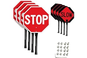 GicnKeuz Stop Slow Sign with Metal Handle, 13x13 inches Double Sided Slow/Stop sign, Traffic Reflective Aluminum Sign, Fade Resistant/Waterproof, Easy to Mount (4 Pack)