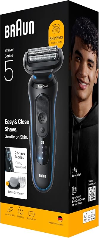 Barbeador Elétrico Masculino Série 5, Barbeador Seco E Molhado, 2 Modos de Barbear, Uso de 50 Minutos, Cabeça Aparador Corporal, Estojo Viagem, 52-B1600S, Azul
