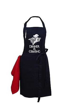 Milano Home Grill Aprons Kitchen Chef Bib - Dinner is Coming Professional for BBQ, Baking, Cooking for Men Women / 100% Cotton, Adjustable Neck & Centre Pockets