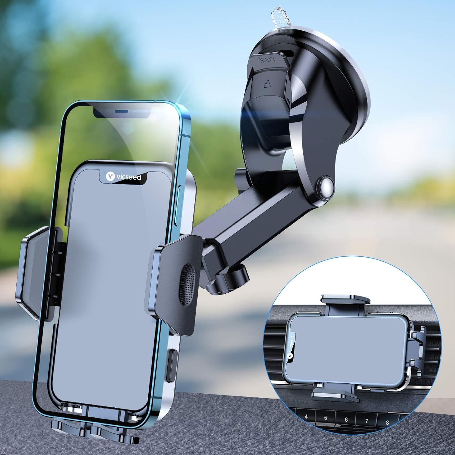 VICSEED Car Phone Holder Mount [Super Powerful Suction Cup] Hands Free Cell Phone Holder for Cars Rotatable Universal Dashboard Windshield Air Vent Vehicle Phone Mounts Compatible with All Phones