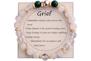 KSQS Healing Stone Bead Bracelet for Women, Natural Gemstones Balance Protection Bracelet, Spiritual Crystal Beads Bracelet Anxiety Relief with Meaning Card