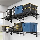 Jusgym 4 Pack Garage Shelving Wall Mounted, 2x3ft, 1400LBS Integrated Grid | Heavy Duty Garage Wall Shelving, 24"x72" Garage Storage Rack Floating Shelves, Rustproof Black Coating for Garage Workshop