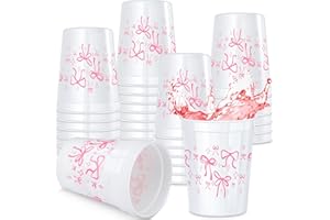 Qinyoung 24 Pcs Pink Bow Coquette Plastic Cups, 16 oz Reusable Cups Bow Themed Birthday Decorations for Bachelorette Wedding Baby Shower Party Favor