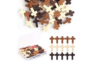 Gtudkae 1 Box 50/120 PCS Small Wooden Cross 3 Colors, Natural Pocket Prayer Crosses Pendants for Christian Gift, DIY Handmade Decorative Crosses Charms for Crafts, Easter Eggs Fillers