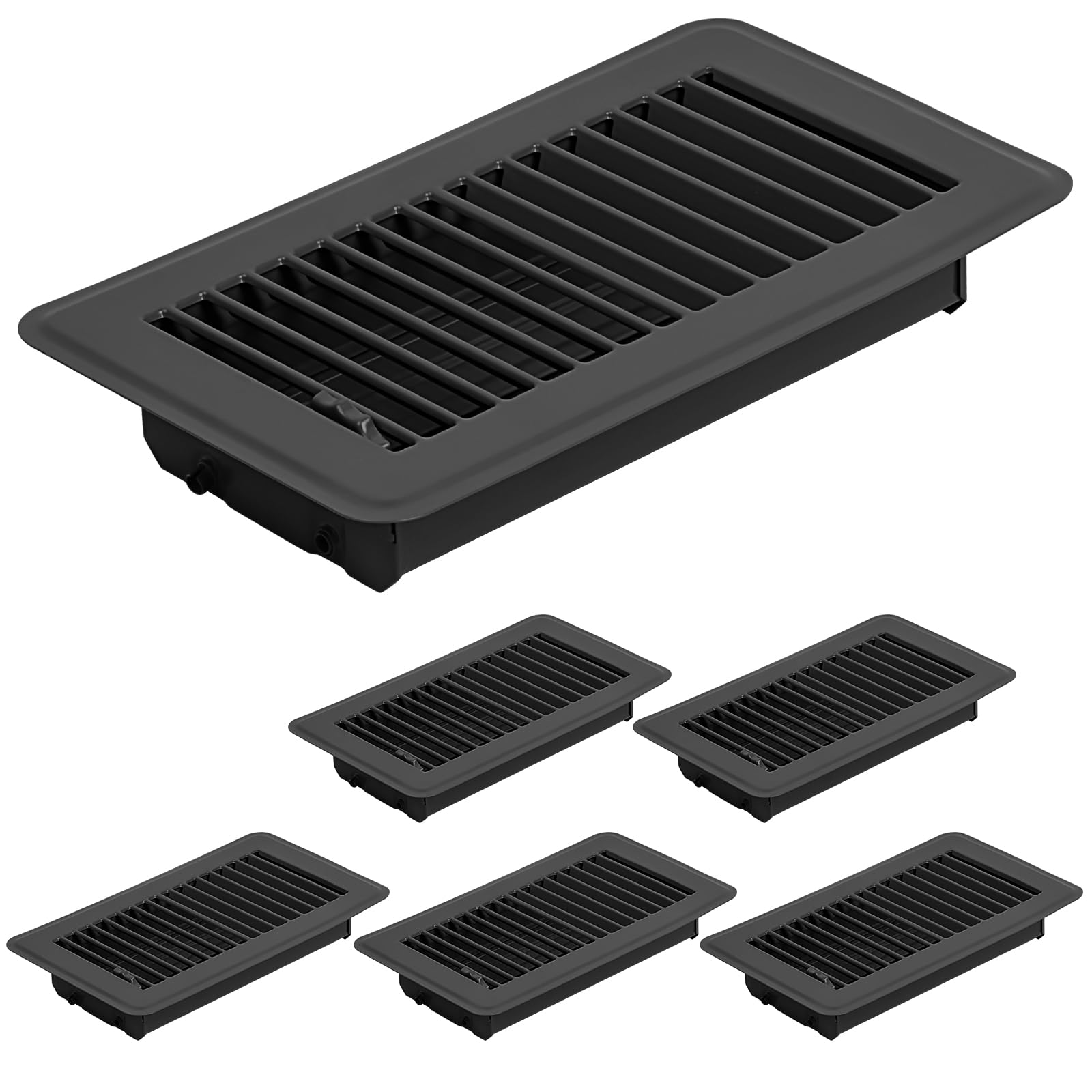 Photo 1 of Flowild 6 Pack 4" x 8" Floor Register- Heavy Duty Steel Walkable Floor Vent Covers - Easy Adjust Air Supply Lever - Vent Covers for Home Floor (Black, 4x8 Inches)