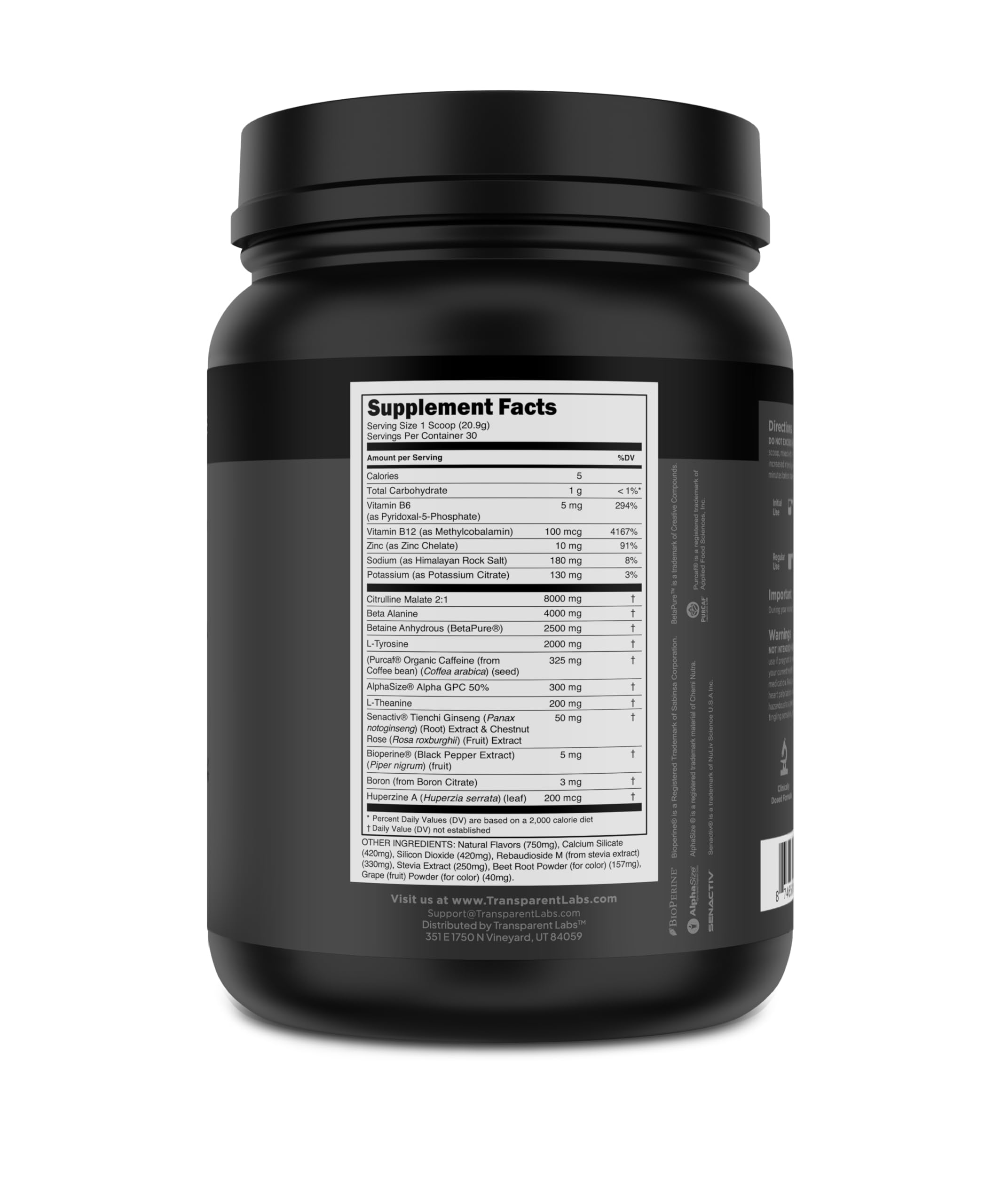 Transparent Labs Bulk Black Pre Workout - Clinically Dosed, Sugar Free Preworkout for Men and Women with Beta Alanine Powder, Citrulline Malate, & Caffeine - 30 Servings, Black Cherry