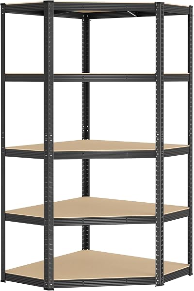 SONGMICS Corner Shelf 5-Tier Heavy Duty Shelving 875 kg Ink Black Beige