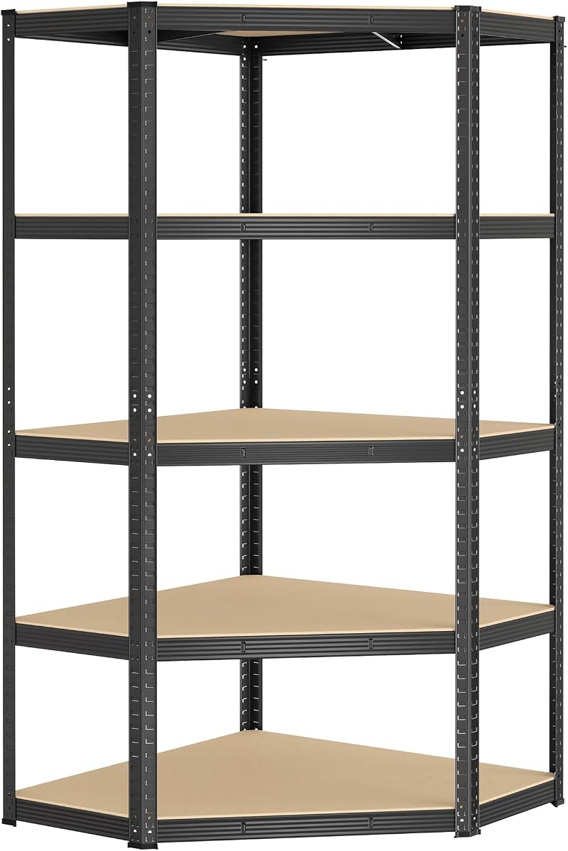 SONGMICS Corner Shelf 5-Tier Heavy Duty Shelving 875 kg Ink Black Beige