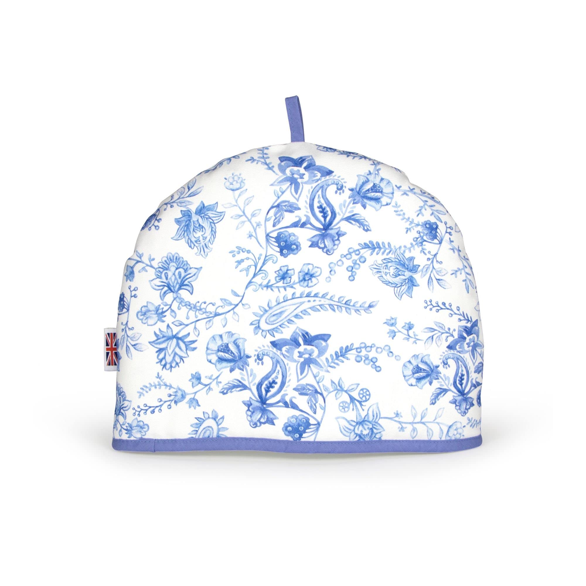 Muldale Tea Cosy for Teapot Large in Vintage Blue Floral Pattern 34cm - 100% Cotton Extra Thick Wadding - Made in England - Insulated 6 Cup Tea Cosy Covers that Keep Tea Hotter for Longer