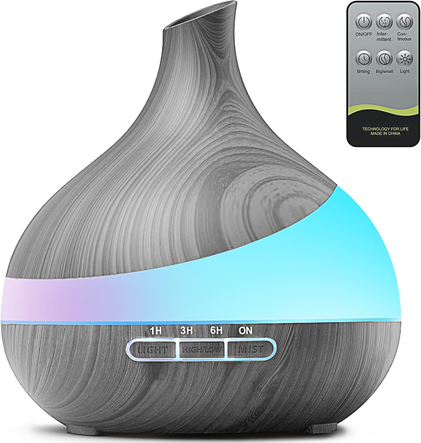 HJTHJT 500ML Essential Oil Diffuser: Aroma Diffuser with Remote Control for Hotel Spa Yoga Room - Humidifiers for Bedroom with 14 Colors LED Night Light for Kids/Women Home Relaxation Image