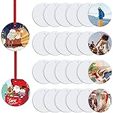 HTVRONT Sublimation Ornament Blanks 26 PCS- 3 Inch Sublimation Christmas Ornament Blanks Double Side with Red String - Personalized MDF Decoration Supplies for Halloween Christmas