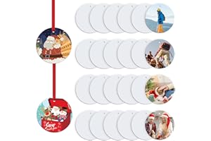 HTVRONT Sublimation Ornament Blanks 26 PCS- 3 Inch Sublimation Christmas Ornament Blanks Double Side with Red String - Personalized MDF Decoration Supplies for Halloween Christmas