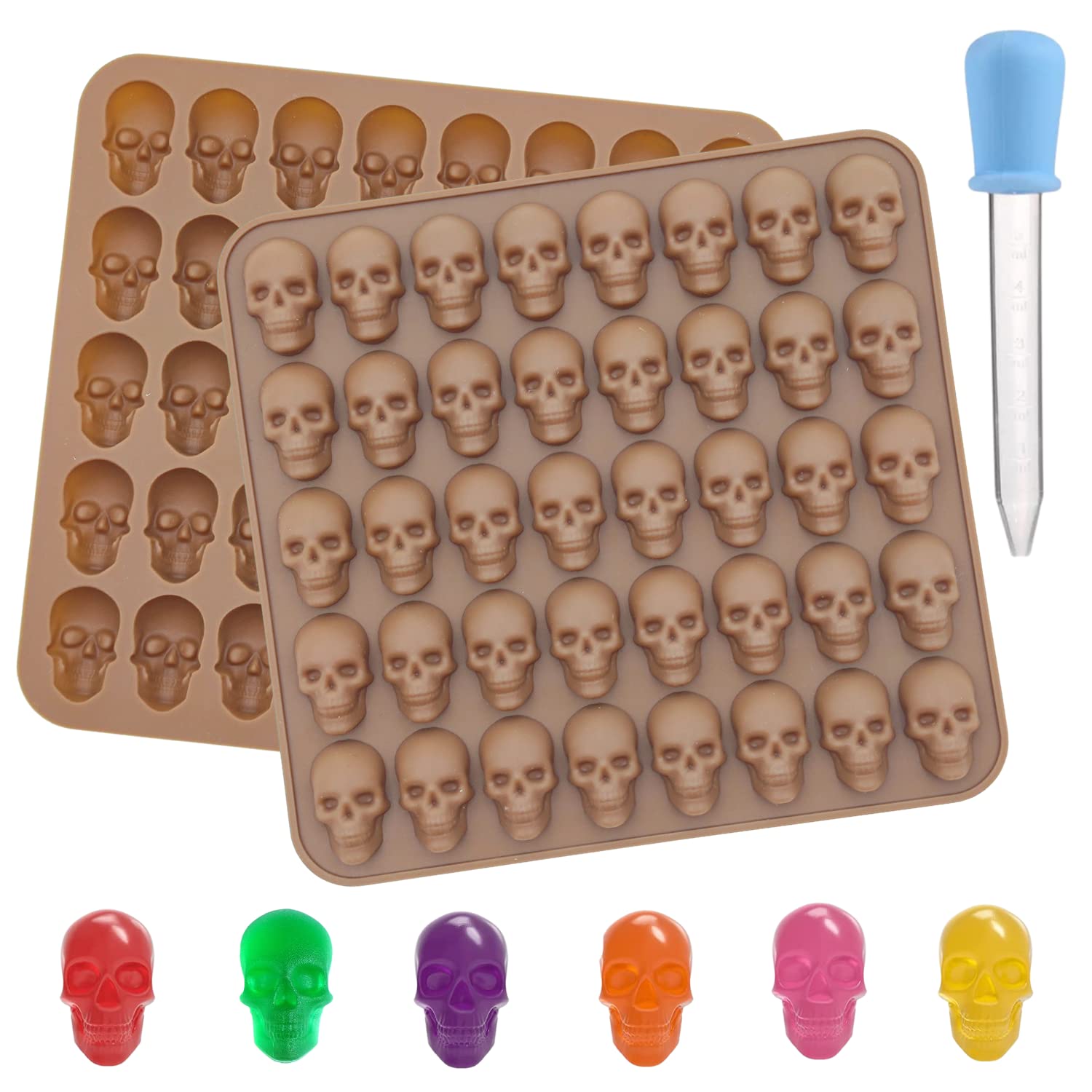 Gummy Skull Candy Molds, 2 Pack 40 Cavity Mini Skull Silicone Molds with Dropper for Chocolate, Candy, Jelly