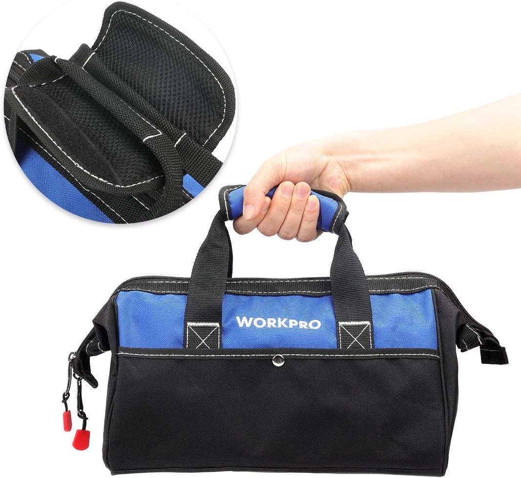 WORKPRO 13-inch Tool Bag, Wide Mouth Tool Tote Bag with Inside Pockets for Tool Storage - - 