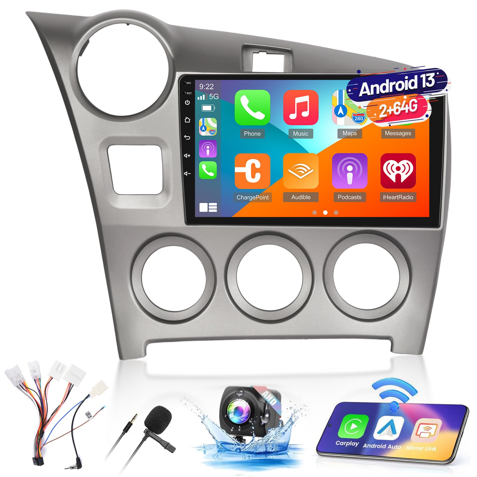 Photo 1 of [2G+64G] for Toyota Matrix Radio 2009-2014, Android Matrix Car Stereo with 9 inch Touch Screen, Carplay/Android Auto/1080P/Bluetooth/WiFi +AHD Backup Camera