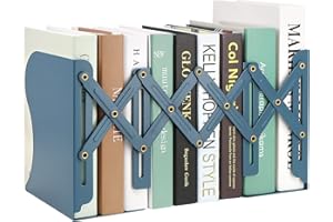 SONNLYH Adjustable Bookends, Book Holders for Shelves, Metal Book Ends for Heavy Books, Extends Up to 17 Inches Used in Office, Desk and School (Blue)