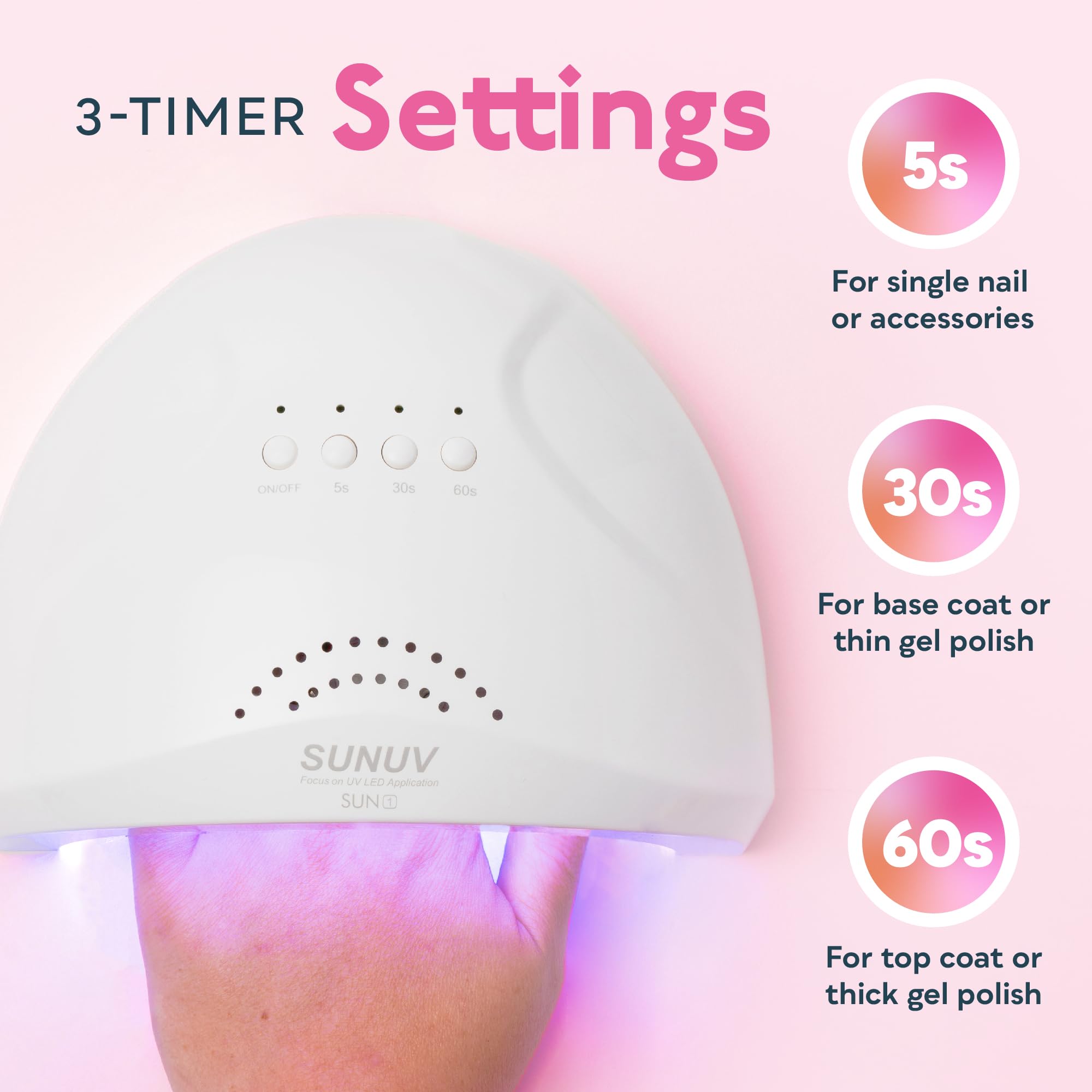 UV LED Nail Lamp, SUNUV Gel Light for Nail Polish 48W UV Dryer with 3 Timers SUNone White - Image 3