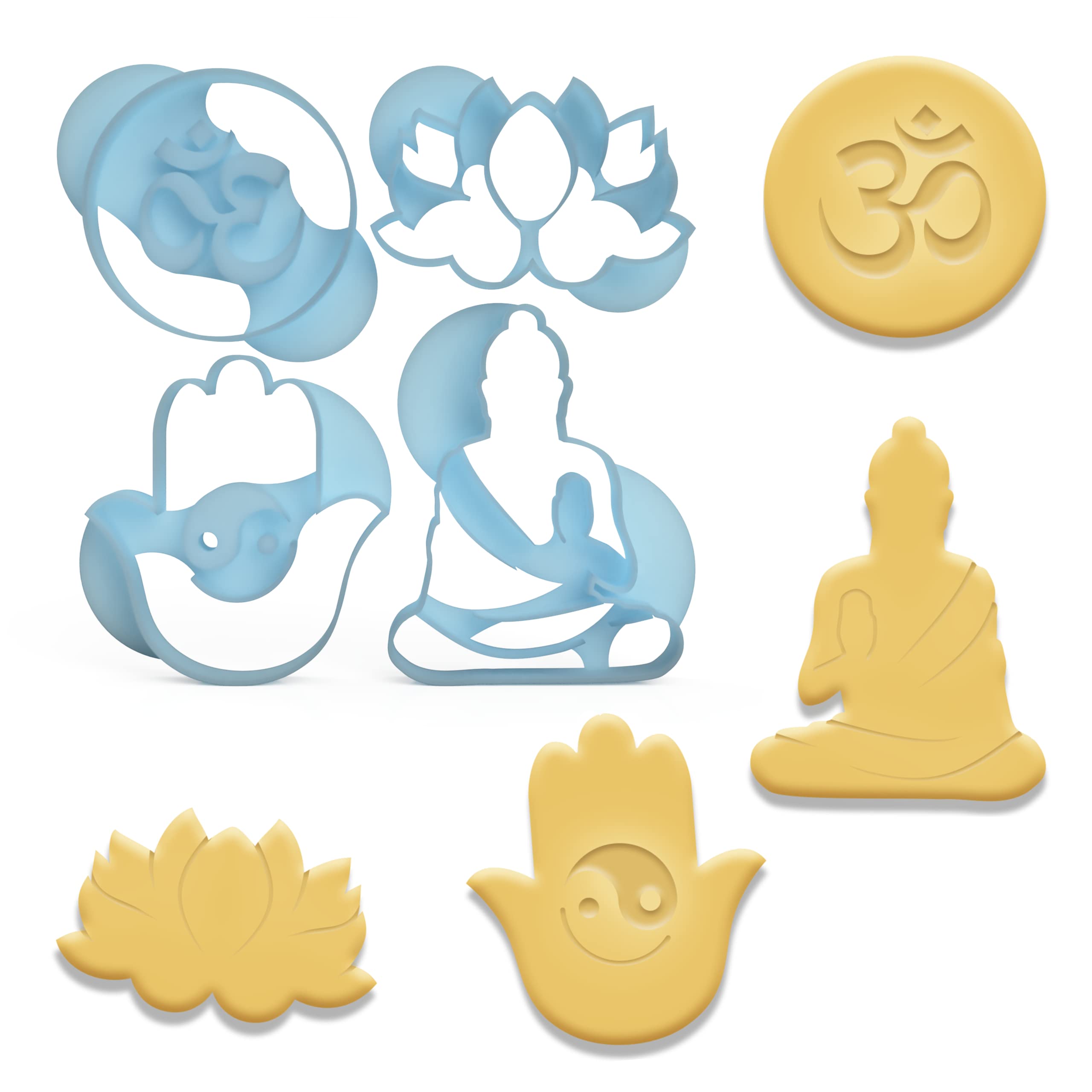 3DREAMS Cookie Cutter Set, 4 Pieces, Yoga Buddha & Lotus Flower, Food-safe, BPA-free, Made in Germany