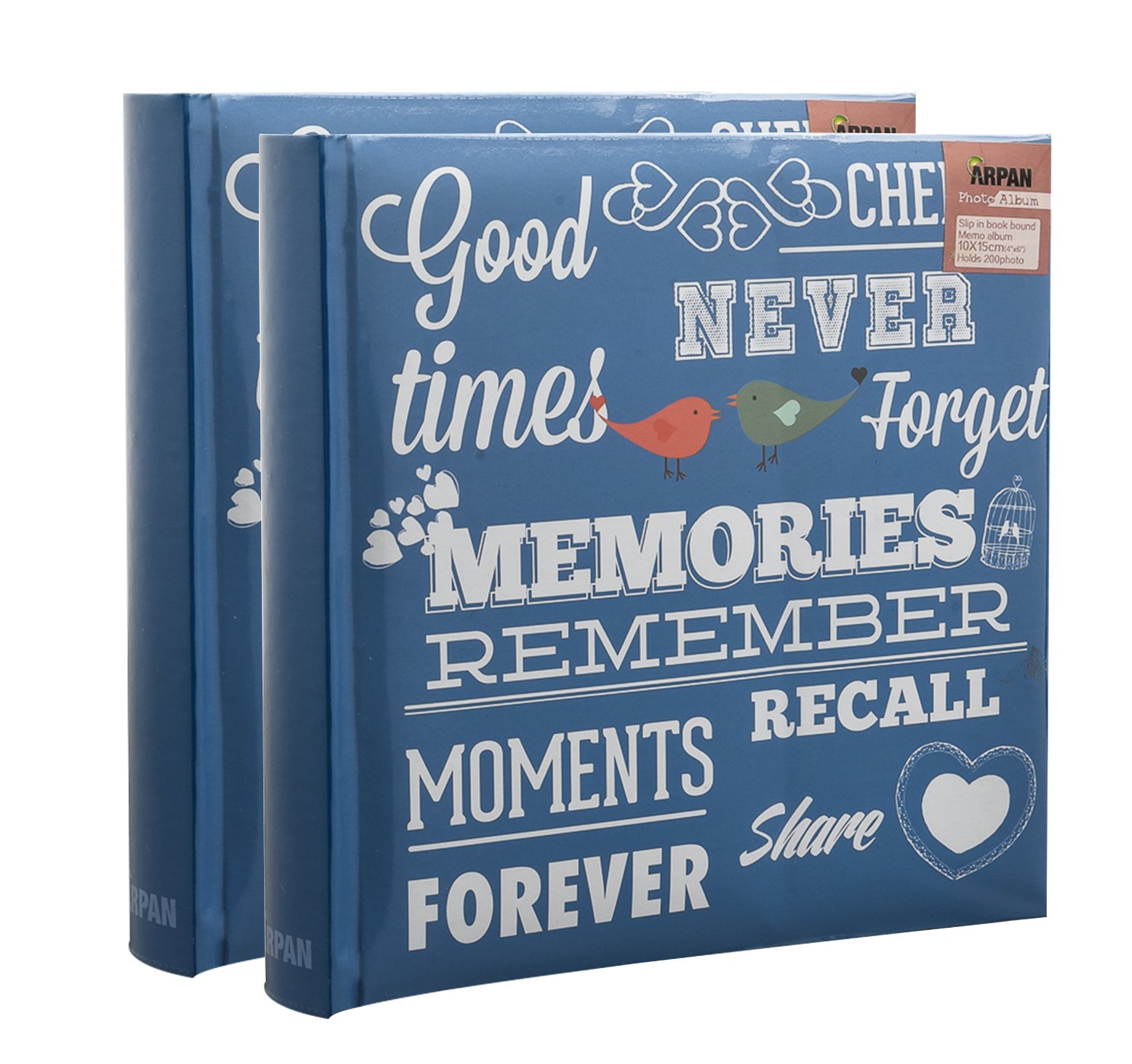 2 x Travel/Holiday Destinations/Memory Photo/Picture Album with Memo Writing Area and Decorative Vintage/Text Design on Front to Fit 200 6 X 4'' / 15 x 10 cm Photos By Arpan (Blue Memories Slogan)