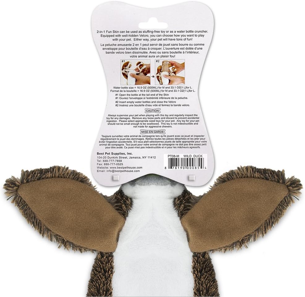 2-in-1 Fun Skin Stuffless Dog Squeaky Toy by Best Pet Supplies - Wild Duck, Small : Pet Toys : Pet Supplies