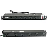 Tecmojo 1U Rackmount Network-Grade PDU Power Strip, 12 Wide-Spaced Right Angle Outlets, Circuit Breaker 12A (UL Certified 12A