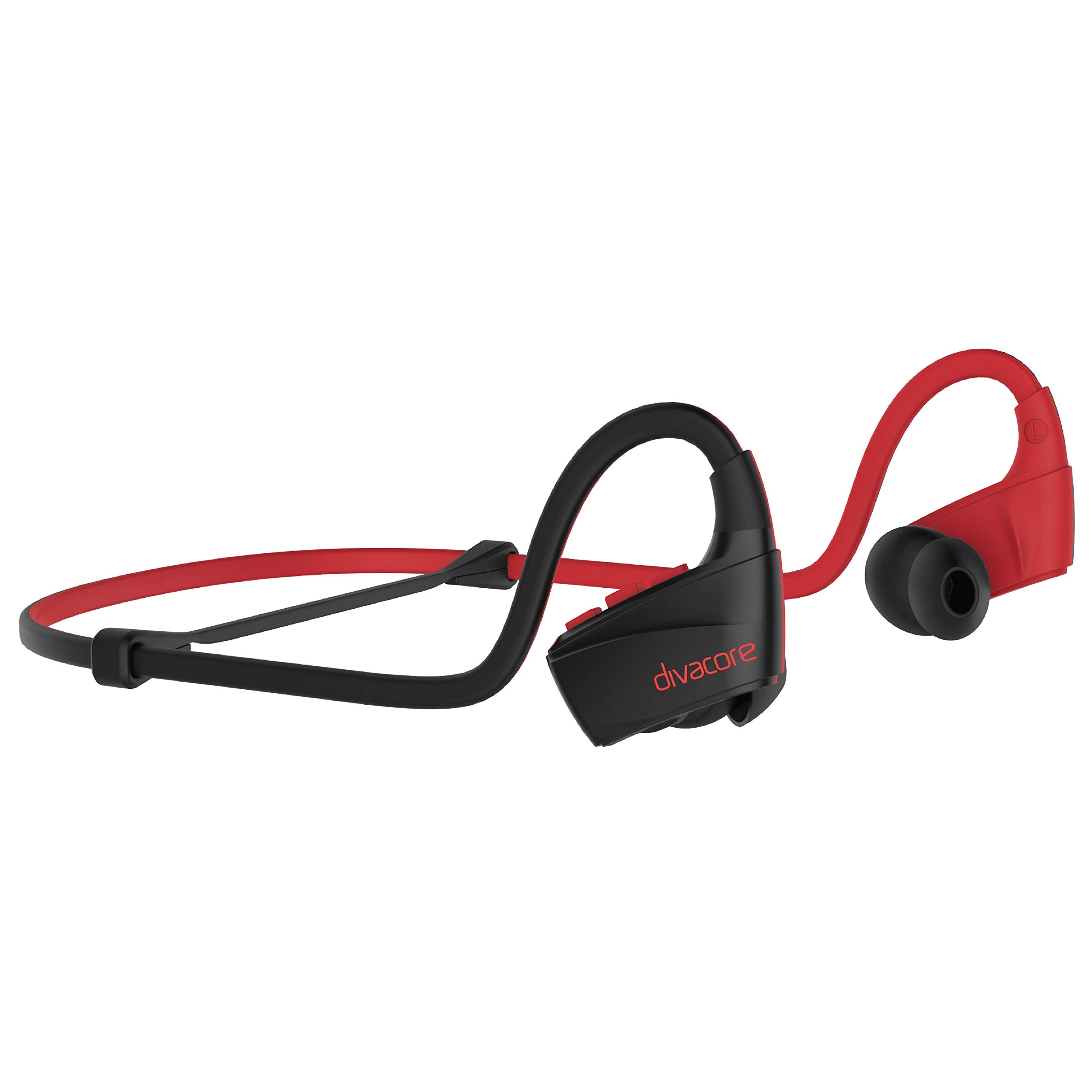 Divacore - Redskull - Wireless Sport Earphones - Indoor/Outdoor Suitable for all body types - Water, dust and sweat resistant - Built-in Microphone - 10hrs battery life - Red