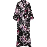 MizzGenio Women's Long Silk Robes Lightweight Long Satin Robes Full Length Sleepwear Dressing Gown