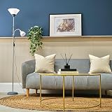 MiniSun Modern Metallic Silver 2 Way Floor Lamp with LED Bulbs view 2