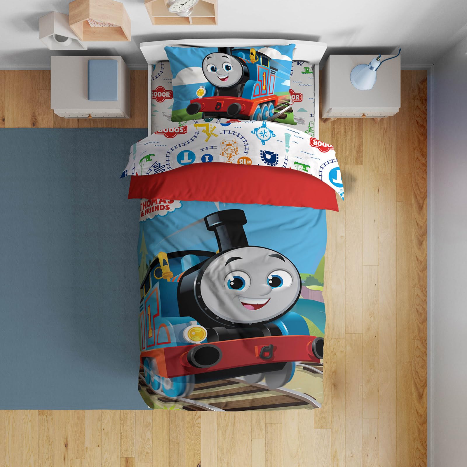 Photo 1 of Sunny Side Up Mattel Thomas & Friends Toddler Comforter Set - 4 Piece Preschool Bedding Includes Comforter, Sheets & Pillow Cover - Super Soft Trains Microfiber Bed Set