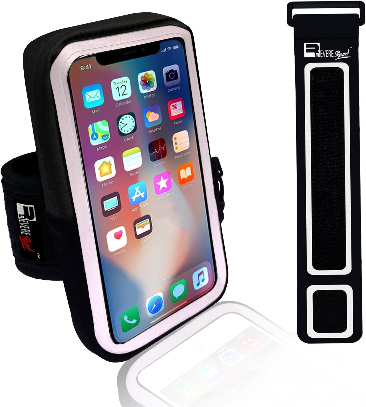 RevereSport iPhone X / 10 Running Armband with Face Recognition Access. Sports Phone Holder Case for Runners, Exercise, Gym Workouts