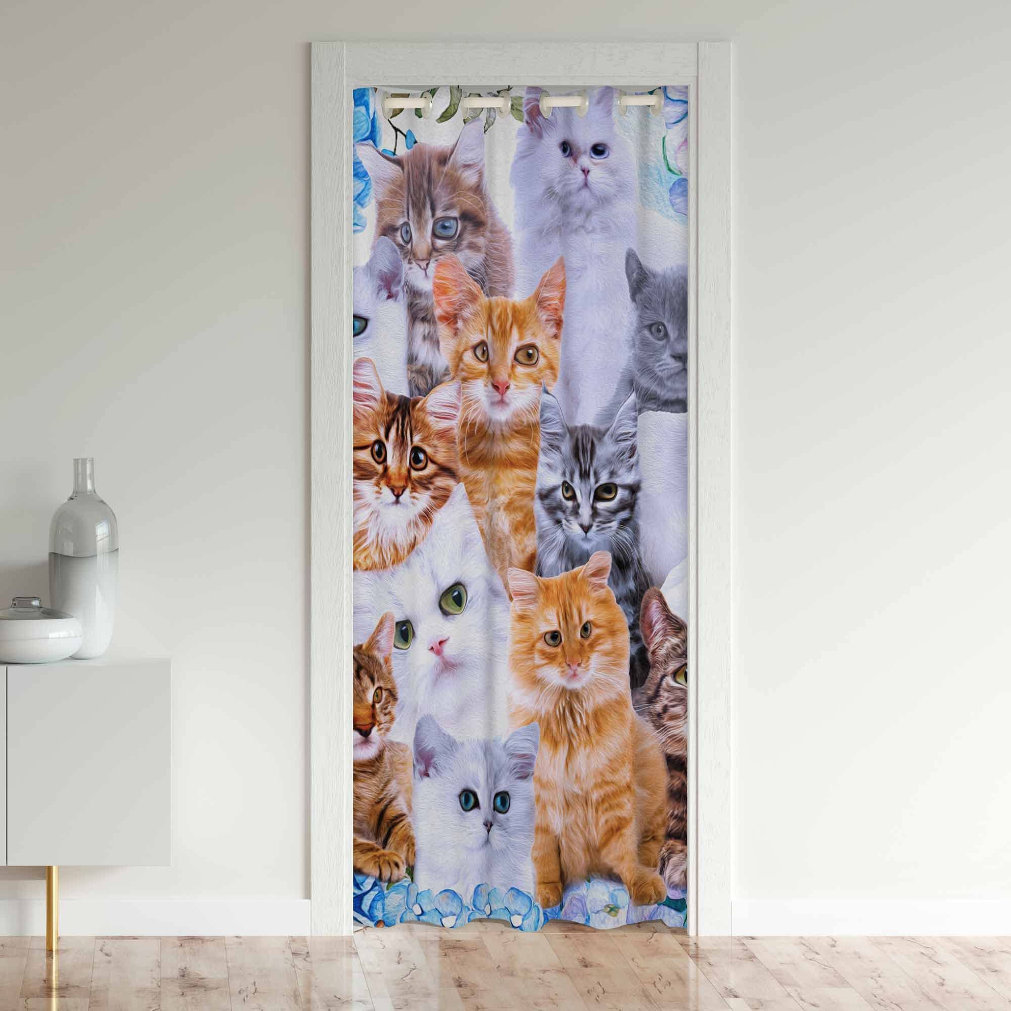 Loussiesd Cute Cat Blackout Curtains Window Animals Treatments Doorway Curtain Room Darkening Cats Floral Thermal Insulated Blackout Curtains for Doors with Windows 106x203cm 1 Panel