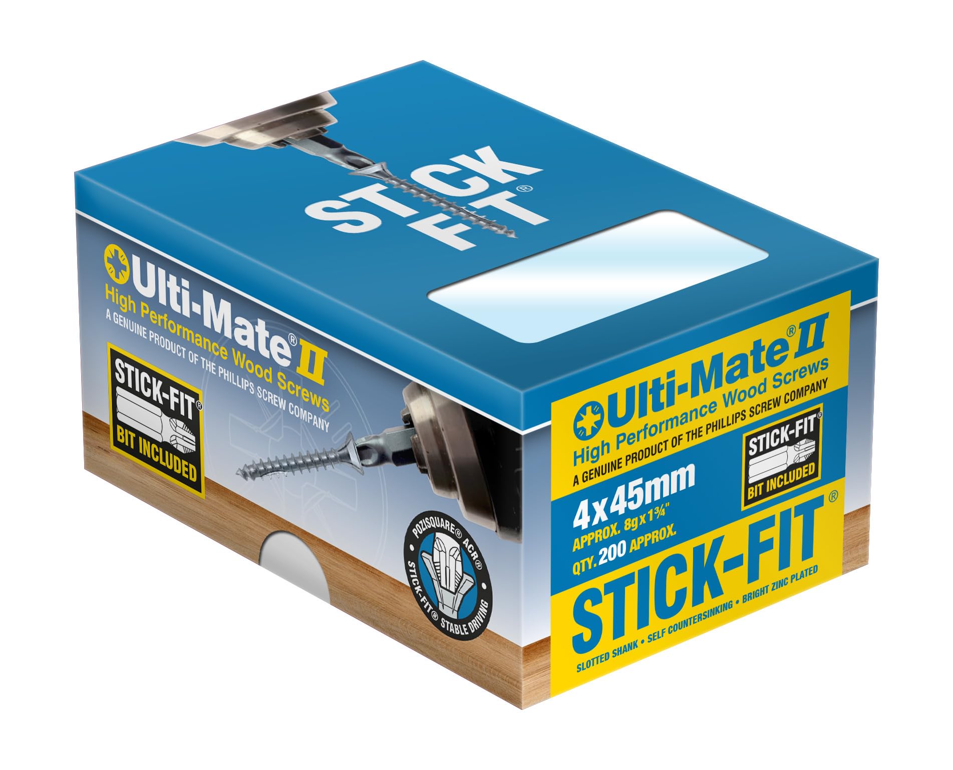 Ulti-Mate Woodcrews - Bright Zinc Plated - 4.0 x 45mm - Box of 200 — image 1