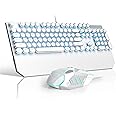 Retro Typewriter Keyboard and Mouse Combo, Cute White Keyboard with Linear Red Switches, Full Size Wired Mechanical Gaming Keyboard, Cool Light Up Keyboard and Mouse for Gaming,Work,Mac,PC,Windows