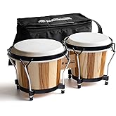 MUSICUBE Bongo Drums for Kids Adults Professional 6&rdquo; and 7&rdquo; Tunable Hand-Crafted Bongo Drum Percussion Instrument with Tuning Wrench and Storage Bag (Natural Skin)