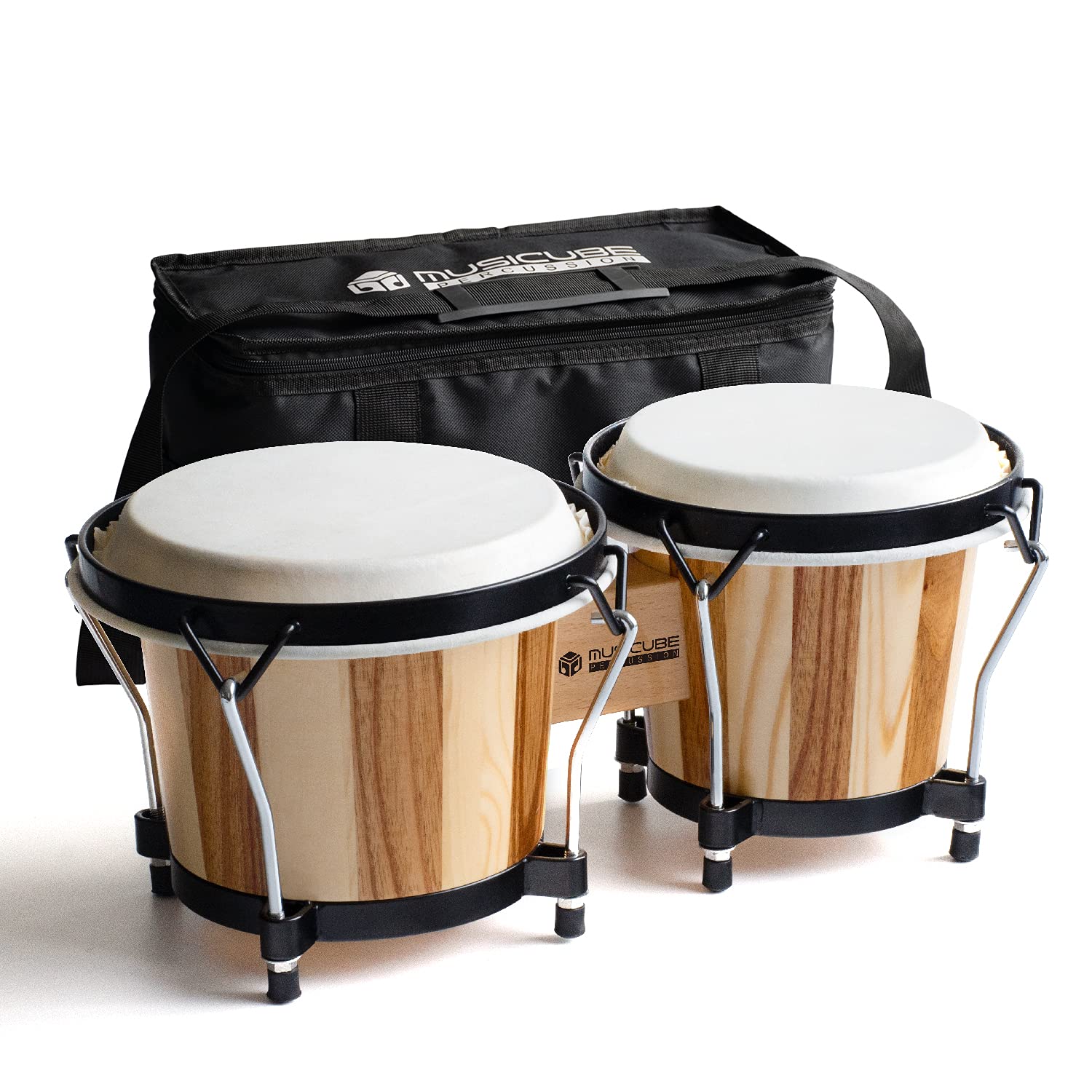 Photo 1 of MUSICUBE Bongo Drums for Kids Adults Professional 6” and 7” Tunable Hand-Crafted Bongo Drum Percussion Instrument with Tuning Wrench and Storage Bag (Natural Skin)