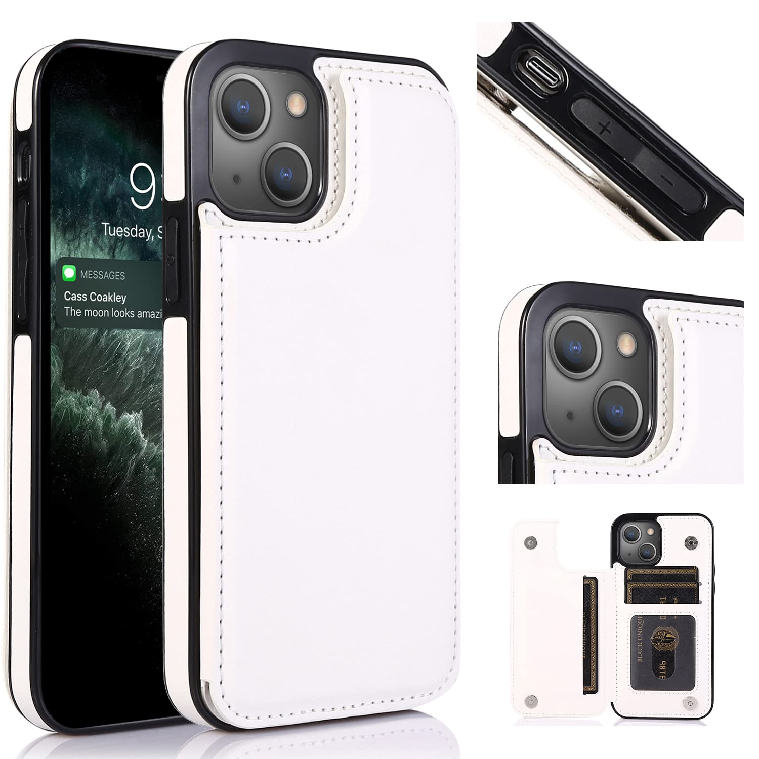 UEEBAI Wallet Case for iPhone 14 Plus 6.7 inch, Slim PU Leather Case with Card Slots Kickstand Magnetic Clasp Durable Shockproof Flip Folio Cover - White