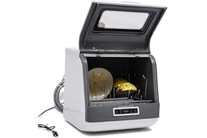 LIECARYAM Portable Countertop Dishwasher - 3 Washing Programs Display Automatic Dishwashing with 9L Tank, 4 Programs,Steam& Air(Grey)