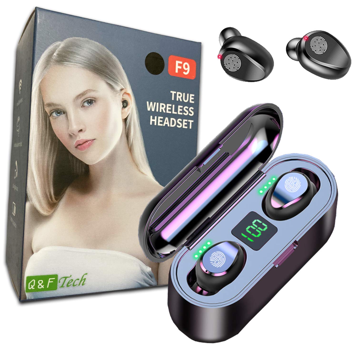 F9 Wireless LED Touch Bluetooth Earbuds 