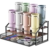 MOJOHAND Water Bottle Organizer for Stanley, 3-Tier 8 Bottles Rack with Storage Basket for Cup Accessories, Large Tumbler Holder Stand, Water Bottle Holder Wine Rack