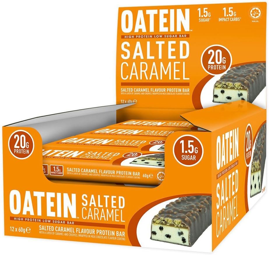 Oatein High Protein Low Sugar and Low Carb Bar, Salted Caramel, Box of 12x60g