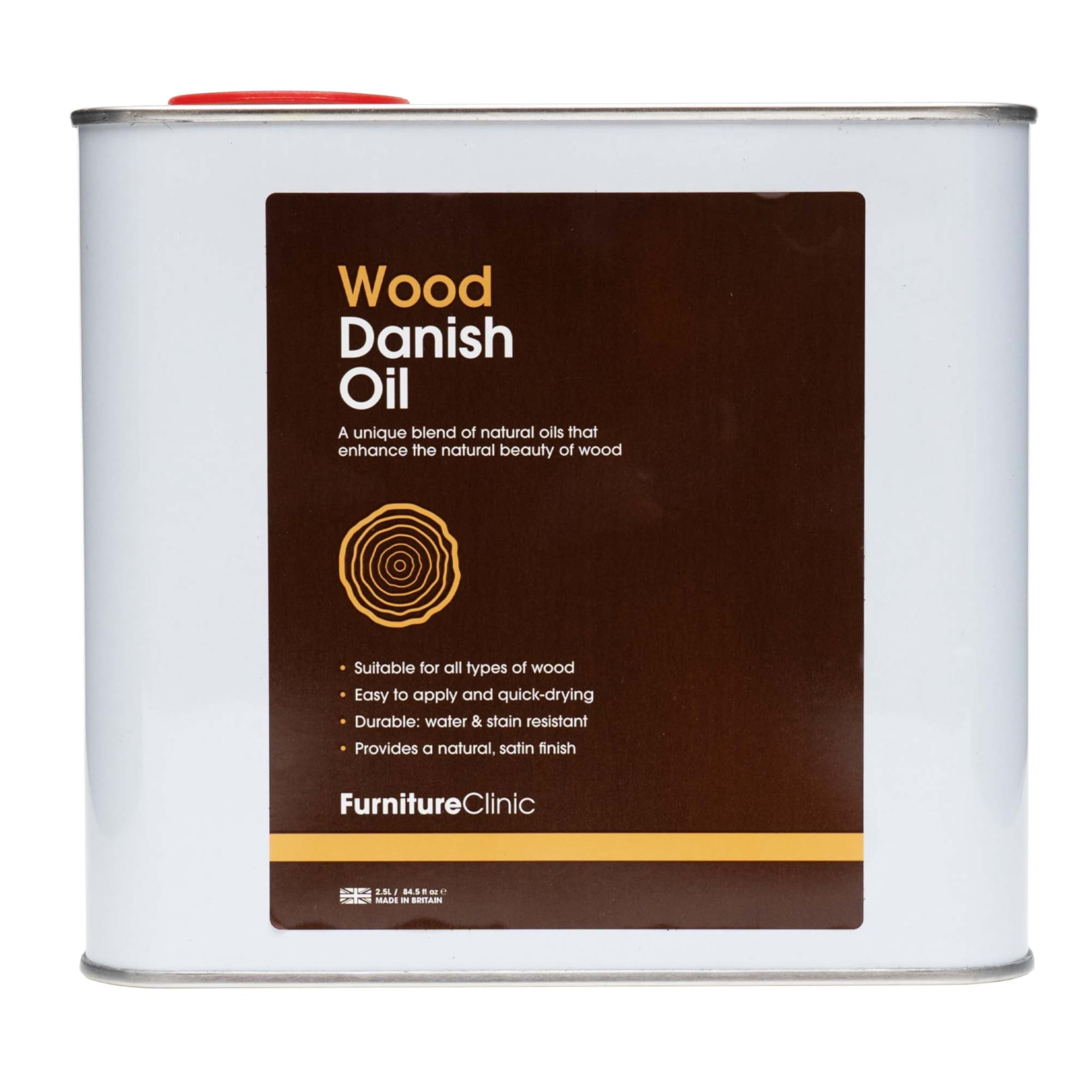 Furniture Clinic Danish Oil for Wood - Premium Finishing Oil to Enhance The Natural Beauty of Oak, Pine & Wooden Worktop Surfaces - Seal & Protect for a Satin Finish - 2.5L