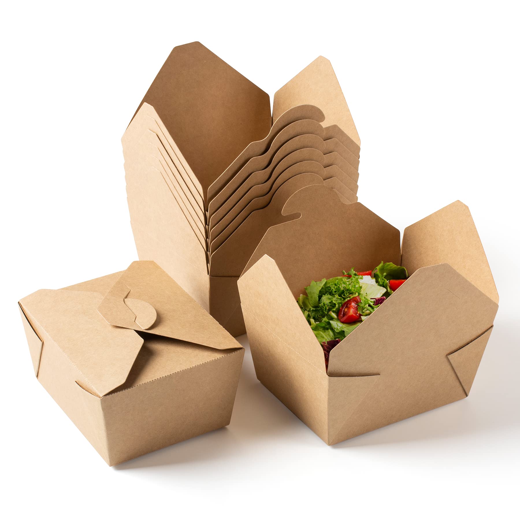 Photo 1 of PakTalk To Go Containers Restaurant & Catering Supplies Takeout Food Containers 30oz Kraft Paper Lunch Boxes, Leak and Grease Resistant Disposable Paper Storage Box (50Pack, Brown)