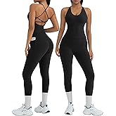OMKAGI 2 Piece Workout Sets for Women Padded Workout Tops Booty Leggings with Pockets Gym Sets